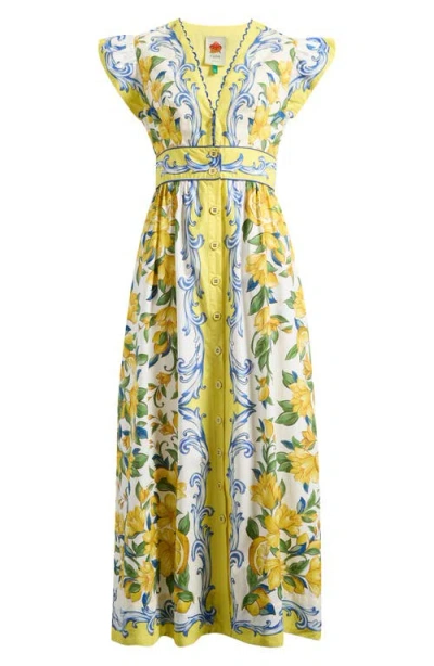 Farm Rio Sicily Scarf Print Cotton Maxi Dress