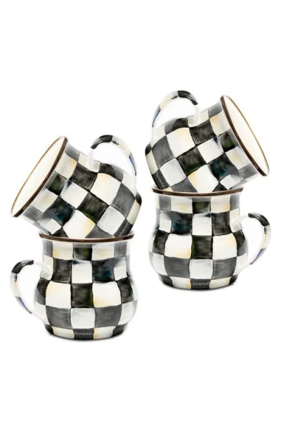 Mackenzie-childs Mackenzie Childs Courtly Check Set Of 4 Enameled Steel Mugs In Pattern