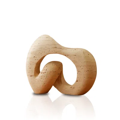 Marleth Neutrals Handmade Travertine Sculpture, Beige & Abstract Wave Form