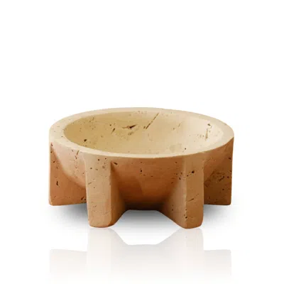 Marleth Neutrals Handmade Travertine Decorative Bowl For Interior Display, Beige & Sculptural Base Detail