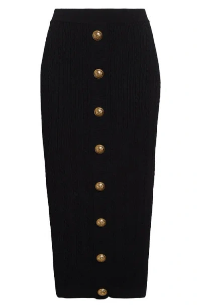 Balmain Black Skirt With Logo Buttons And Zip Closure