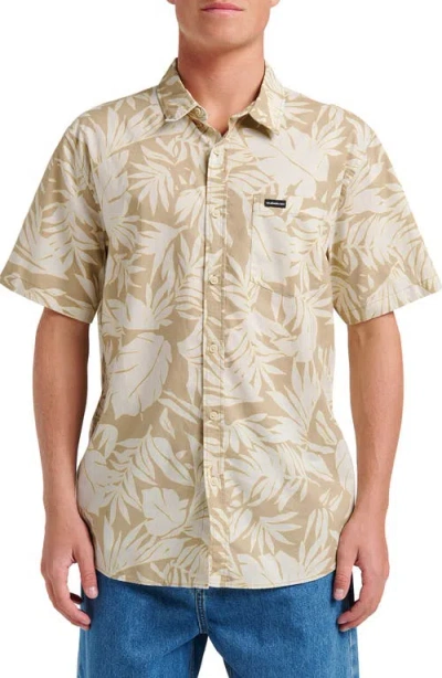 Quiksilver Palm Trip Classic Leaf Print Short Sleeve Cotton Button-up Shirt In Neutral