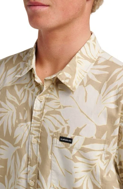 Quiksilver Palm Trip Classic Leaf Print Short Sleeve Cotton Button-up Shirt In Neutral