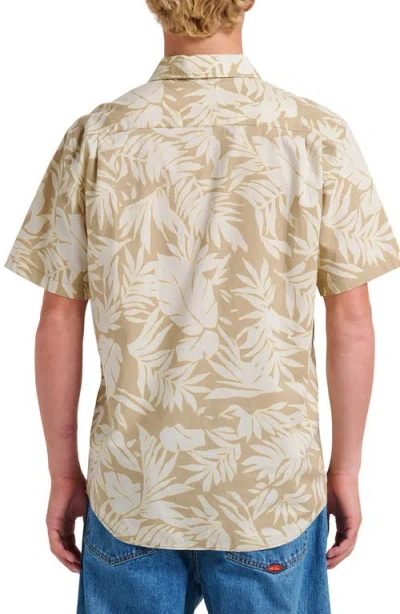 Quiksilver Palm Trip Classic Leaf Print Short Sleeve Cotton Button-up Shirt In Neutral