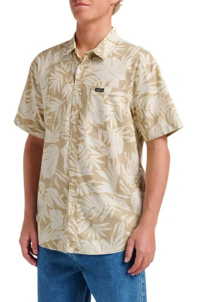 Quiksilver Palm Trip Classic Leaf Print Short Sleeve Cotton Button-up Shirt In Neutral