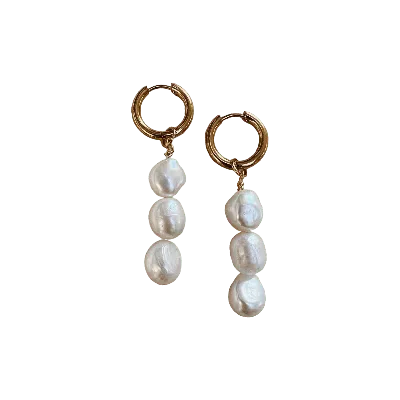 Sccollection Women's White 3 Drop Pearl Earrings