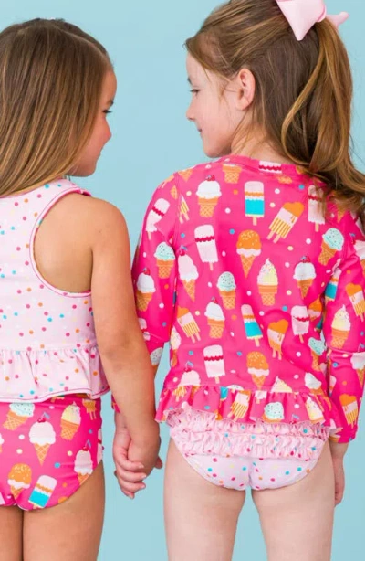 Rufflebutts Sweet Scoops Long Sleeve Two-piece Rashguard Swimsuit In Pink