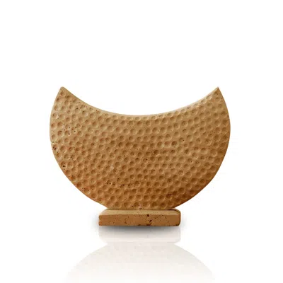 Marleth Neutrals / Brown Crescent Travertine Sculpture For Interior Display, Beige Stone & Textured Form