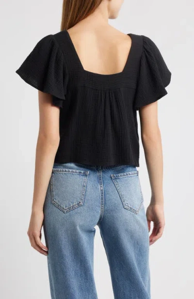 Rails Casie Split Neck Flutter Sleeve Top In Black