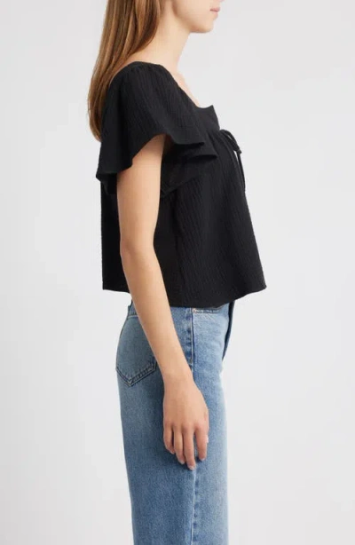 Rails Casie Split Neck Flutter Sleeve Top In Black