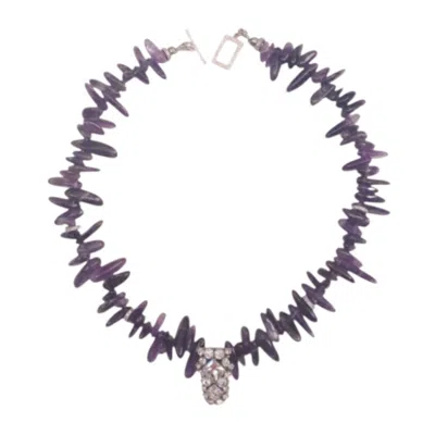 Way To Chic Women's Purple Amethyst Necklace With Crystal Pendant