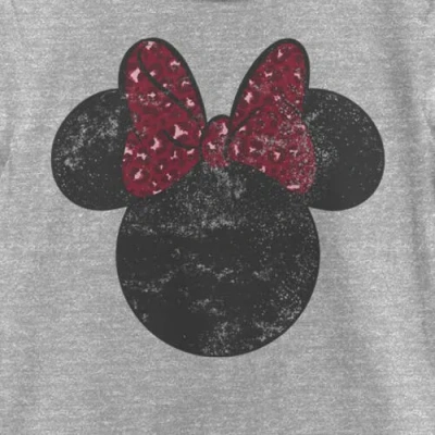 Mickey & Friends Girl's  Minnie Mouse Distressed Leopard Bow  Graphic T-shirt In Gray