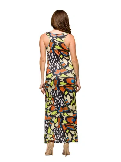 24seven Comfort Apparel Maternity Bright Butterfly Print Razorback Tank Casual Maxi Dress