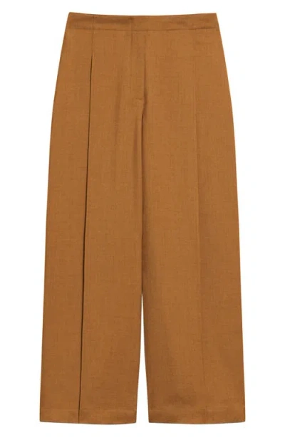 Theory City Pleated High Waist Wide Leg Pants In Brown