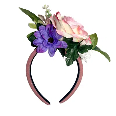 Natalia Petruch Women's Pink / Green Rosalie Velvet Flower Oversized Headband