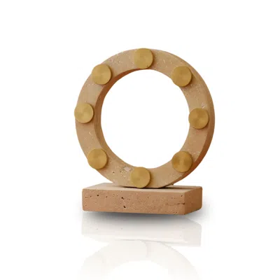 Marleth Neutrals / Gold Handmade Travertine Sculpture Beige Stone & Polished Brass Stud Ring Detail