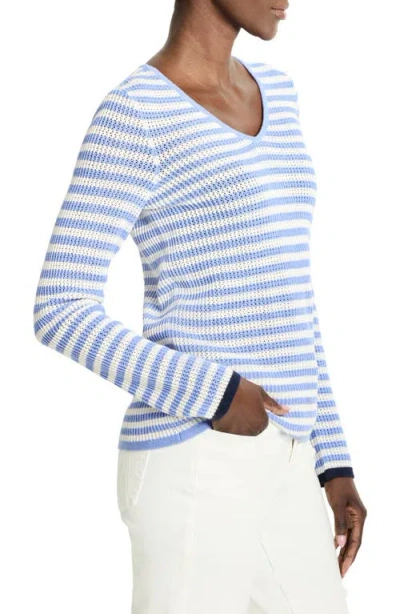 Nic + Zoe Nic+zoe Stripe Supersoft Mesh Sweater In Blue