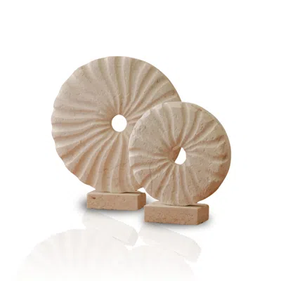 Marleth Neutrals / White Two Pieces Textured Sandstone Disc Sculpture Set
