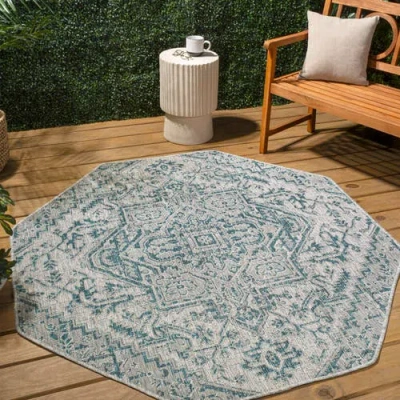 Jonathan Y Estrella Bohemian Medallion Textured Weave Octagon Indoor/outdoor Area Rug In Green