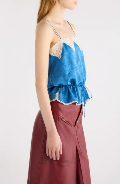 Chloé Lace-trimmed Silk-jacquard Camisole In Blue