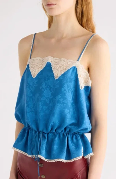 Chloé Lace-trimmed Silk-jacquard Camisole In Blue