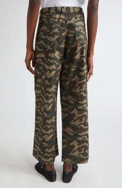 Sandy Liang Sorano Bow Embroidered Wide Leg Camo Cargo Pants In Multi