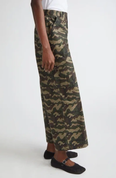 Sandy Liang Sorano Bow Embroidered Wide Leg Camo Cargo Pants In Multi