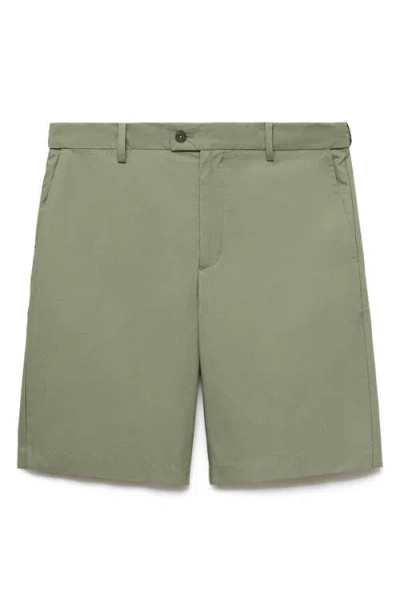 Mango Cotton Bermuda Shorts In Green