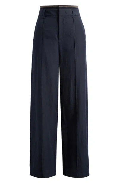 Vince Rib Waistband Wide Leg Pants In Blue