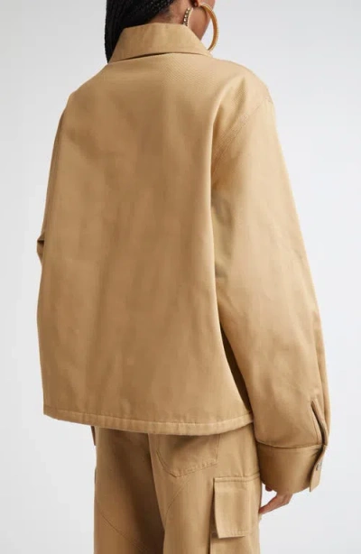 Area Crystal Trim Heart Cutout Cargo Jacket In Neutral