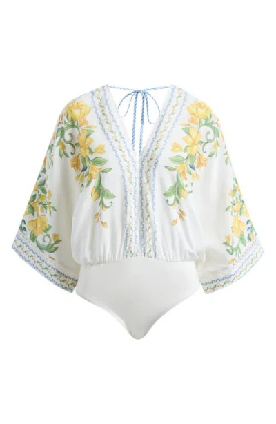 Farm Rio Sicily Dolman Sleeve Bodysuit In White