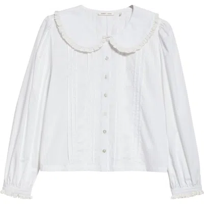 Sandy Liang Crayon Eyelet Trim Cotton Poplin Shirt In White
