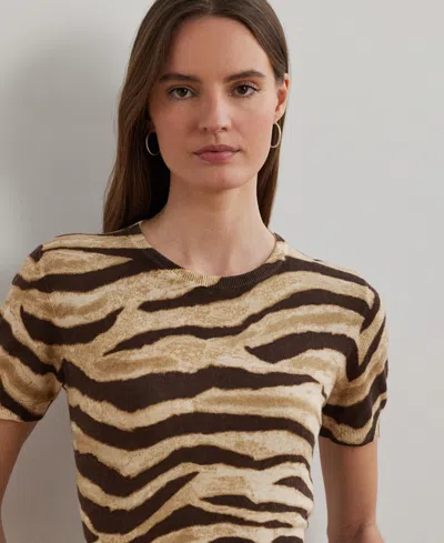 Ralph Lauren Women's Print Linen-cotton Short-sleeve Sweater In Multi