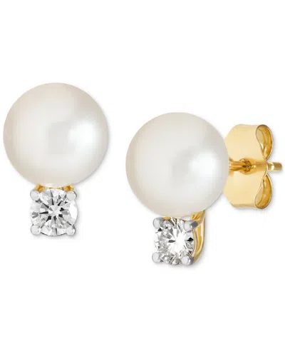 Grown With Love Cultured Freshwater Pearl (7mm) & Lab Grown Diamond (1/3 Ct. T.w.) Stud Earrings In 14k Gold