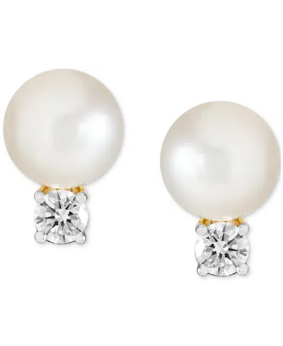 Grown With Love Cultured Freshwater Pearl (7mm) & Lab Grown Diamond (1/3 Ct. T.w.) Stud Earrings In 14k Gold