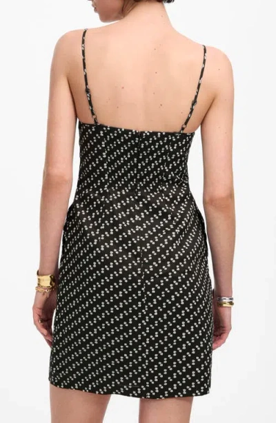 Madewell Dot High Neck Linen Blend Minidress In Black