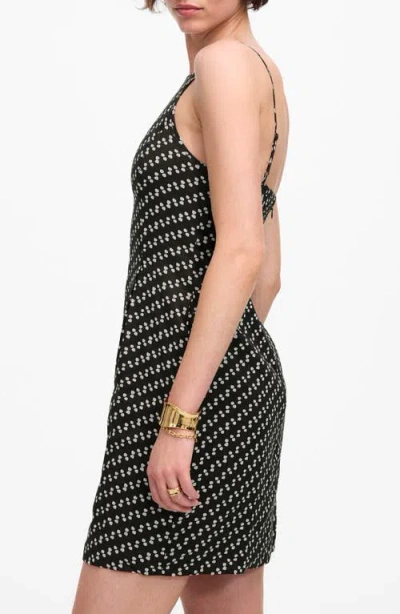 Madewell Dot High Neck Linen Blend Minidress In Black