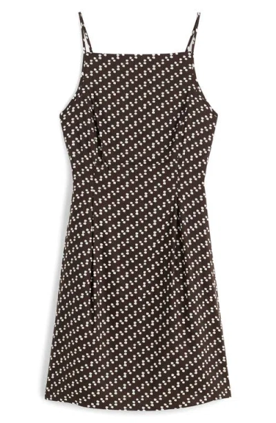 Madewell Dot High Neck Linen Blend Minidress In Black