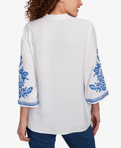 Ruby Rd. Petite Tidal Embroidered Button Front Top