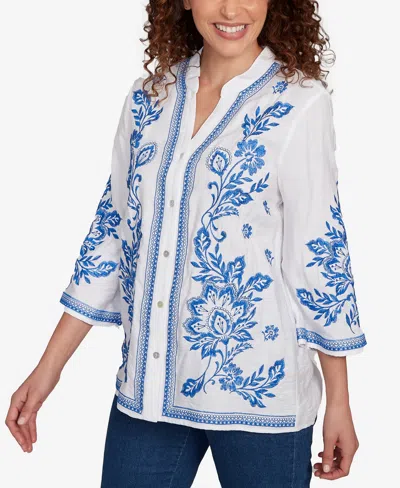 Ruby Rd. Petite Tidal Embroidered Button Front Top