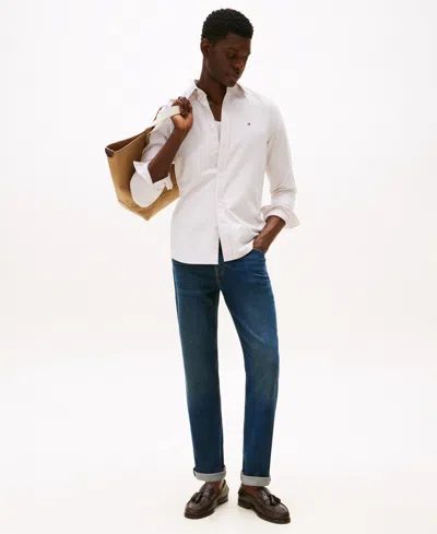 Tommy Hilfiger Men's Regular-fit Striped Heritage Oxford Long-sleeve Shirt In White