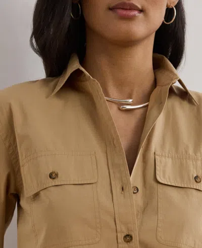 Ralph Lauren Plus Size Relaxed-fit Featherweight Cotton Shirt In Brown