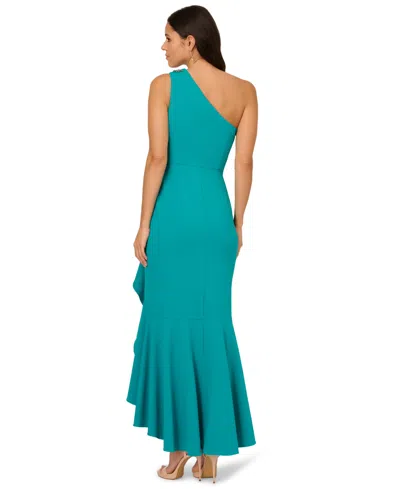 Adrianna Papell Beaded One-shoulder Crepe Gown