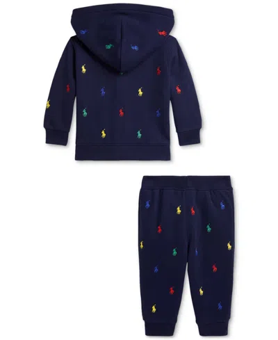 Polo Ralph Lauren Baby Embroidered Hoodie & Pant Set In Blue