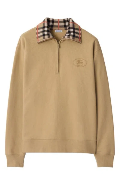 Burberry Beige Stripe Collar Half-zip Sweatshirt In Brown