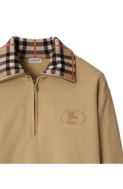 Burberry Beige Stripe Collar Half-zip Sweatshirt In Brown