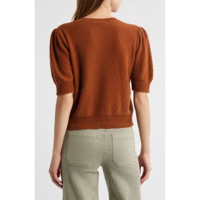 Frame The Cashmere Pointelle Puff Sleeve Cardigan In Brown