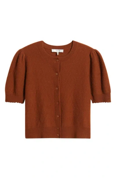 Frame The Cashmere Pointelle Puff Sleeve Cardigan In Brown
