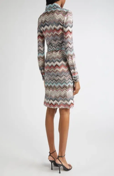 Missoni Zigzag Stripe Belted Long Sleeve Knit Shirtdress In Gray