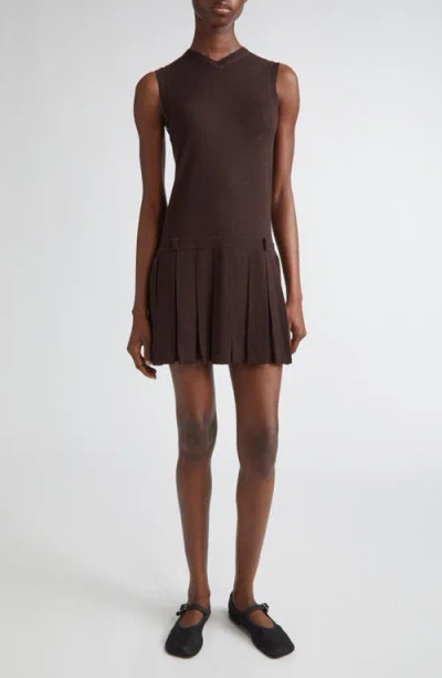 Sandy Liang Millie Pleated Merino Wool Sweater Dress In Gray